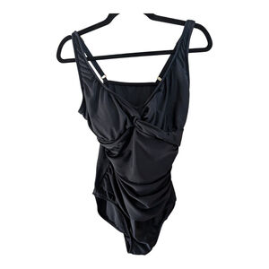 MAXINE Of Hollywood Black Twist Front Size 12 One Piece Ruched Front